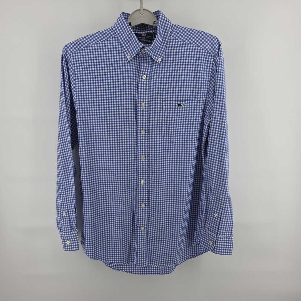 Vineyard Vines Men's Blue White Plaid Check Slim Fit Whale Shirt Size M